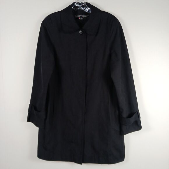 Fleet Street Coat Womens Sz M All Weather Polyester Nylon Water Resistant Black - Picture 1 of 11